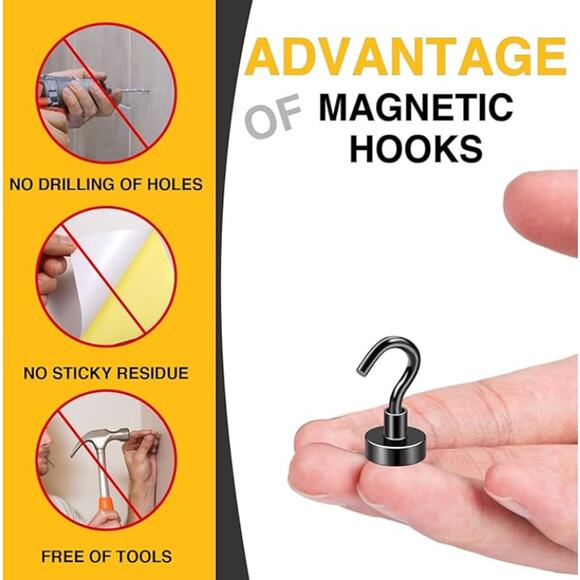 20 Pack Magnetic Hooks, 30lbs+ Heavy Duty Strong Magnets- (WHITE) - Picture 4 of 5